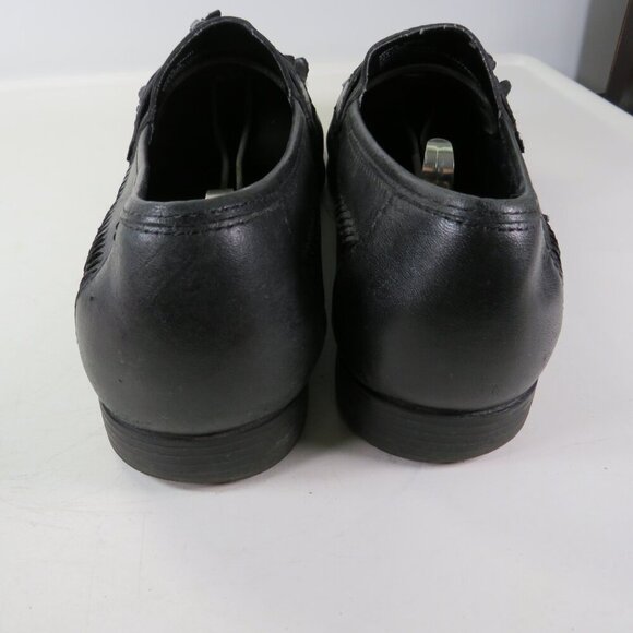 VTG Men\'s Stafford Leather Navy Shoes 9M(D) Slip-on Loafer Tassels Woven design